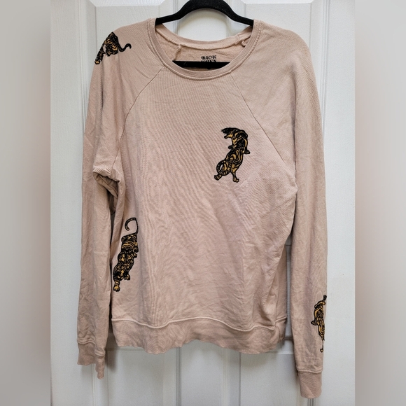 Back When Anthropologie Beige Crewneck Sweatshirt with Tiger Design Size Med - Picture 1 of 4